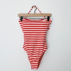 J Crew Red Stripe Cross-Back Bandeau One-Piece Swimsuit